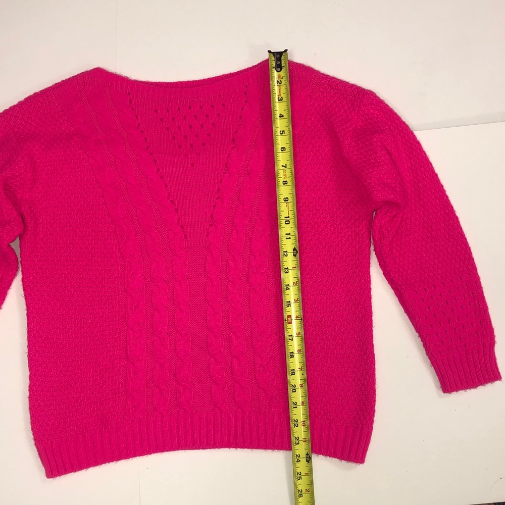 Pistache L-XL Sweater Neon Pink Crew Cable Knit Long Sleeve Excellent Condition - Picture 3 of 6
